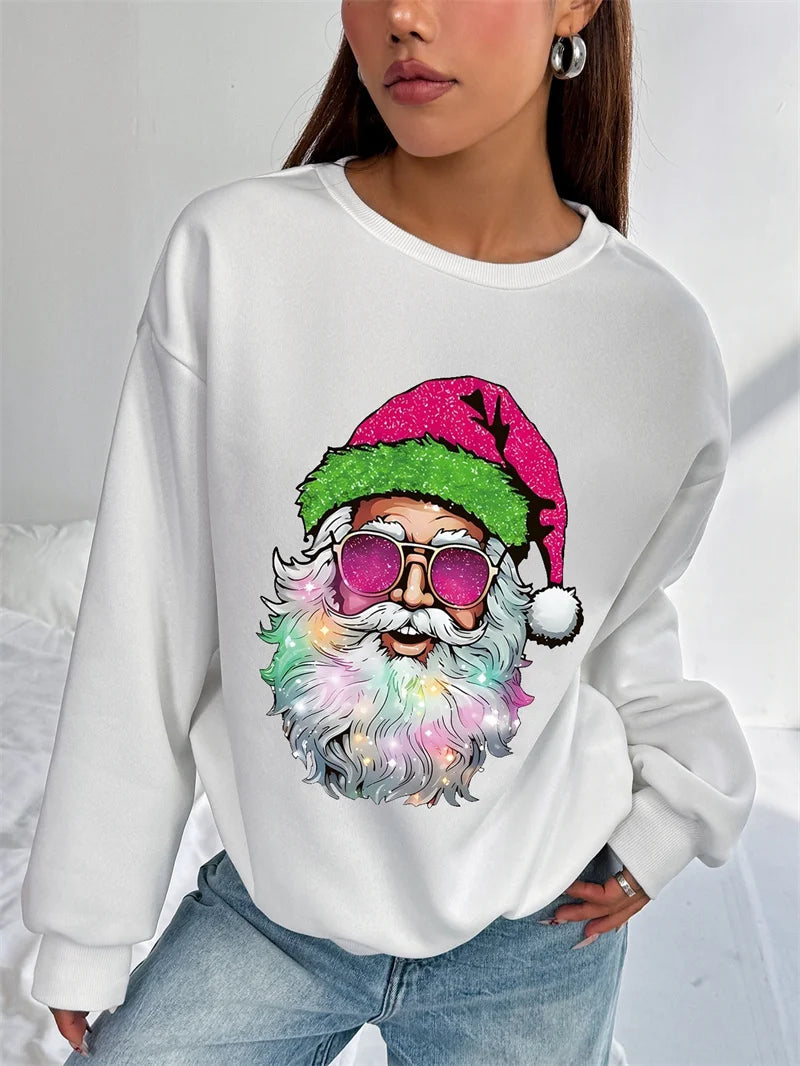 Christmas Tops Women Casual Snowflake Santa Claus T-shirt Tee Long Sleeve Basic Xmas Hoodie Pullover Oversize Women's Sweatshirt