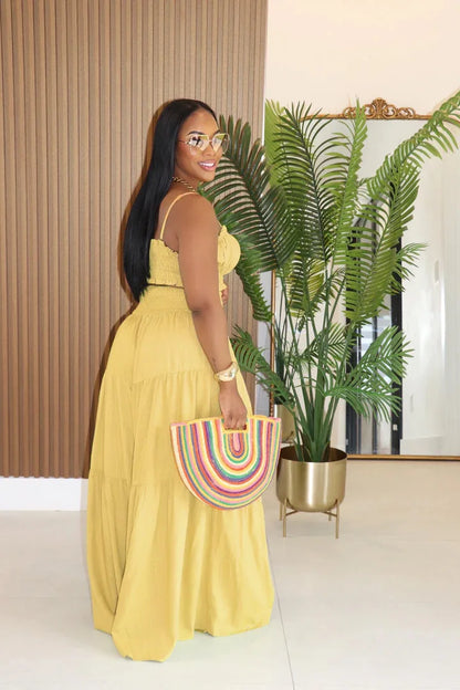 Solid Color Spaghetti Strap Tube Top + Wide Leg Pants