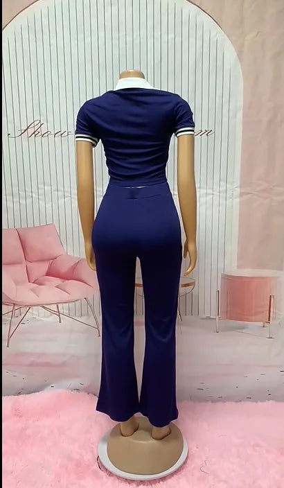 Short Sleeve Ribbon Tops + Wide Leg Pants