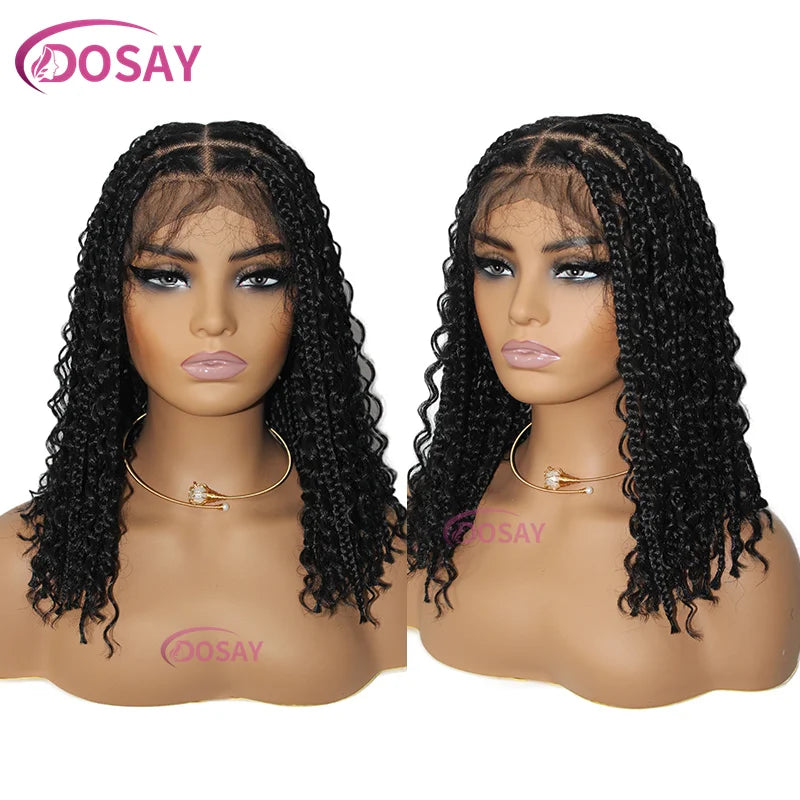 Sue Synthetic Curly Wigs Short Bob 360 Full Lace Braids Wigs 12 Inch Boho Knotless Braided Wigs Goddess Box Wig Pre-Pluck Baby Hair