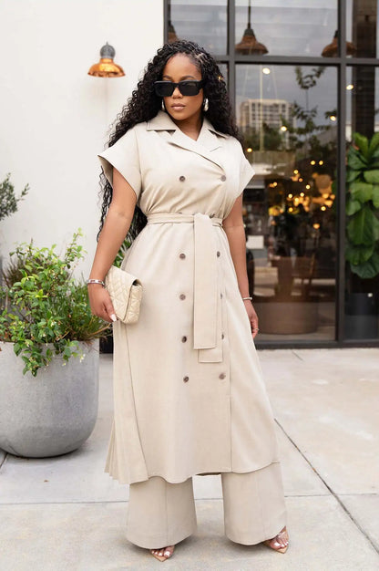 Elegant Long Trench and Pants Outfits (2 pcs.)
