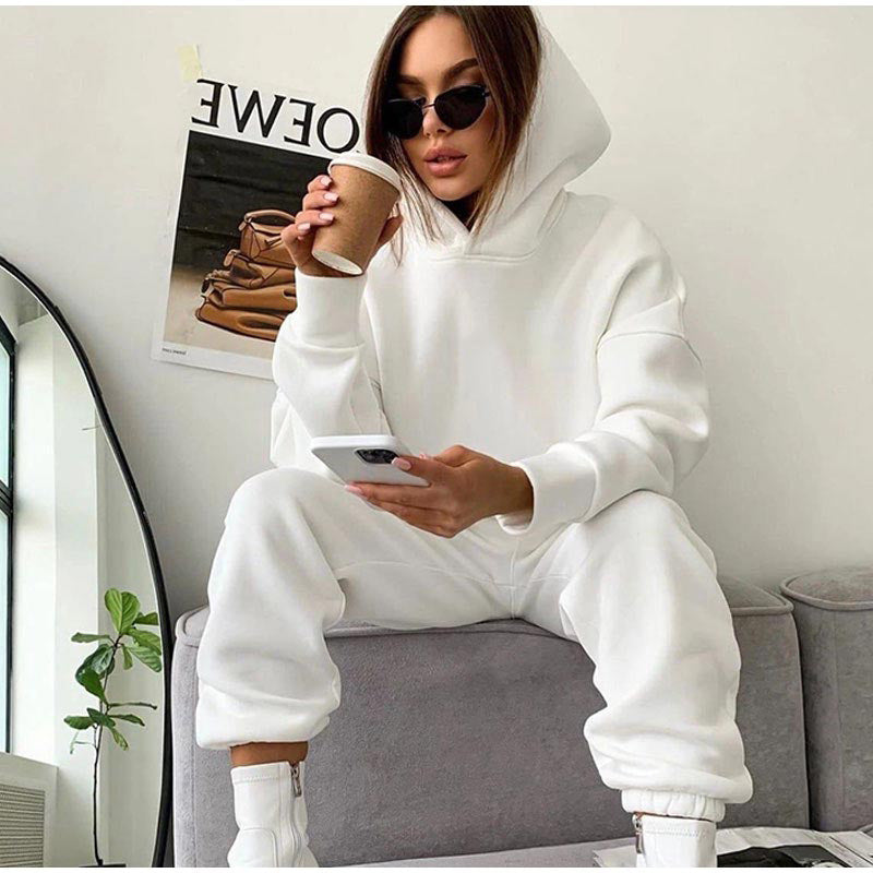 Sanga Two Piece Sets Hooded Sweatshirts Streetwear Pants Solid Suit Sweatpants Jogging Trousers (Autumn Outfits)