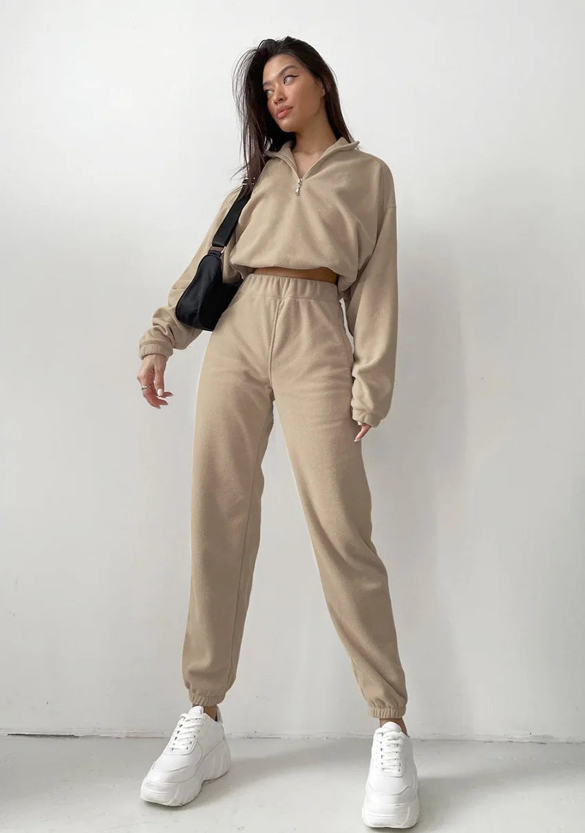 Chelsey Women Tracksuit Sports Zipper Tops Two Piece Sets