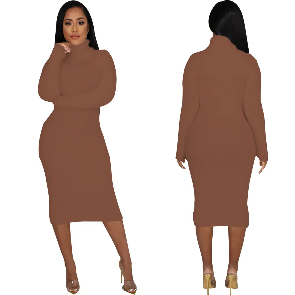 Solid color crew neck sweater dress JX5389