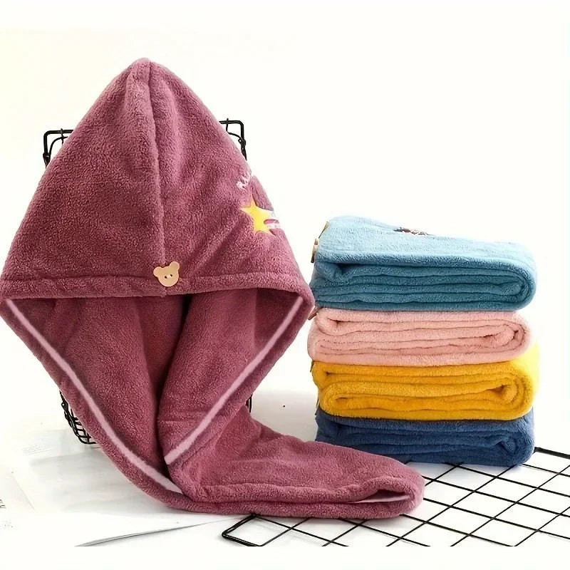 Quick Dry Shower Cap Turban for Women Girls Bathroom Super Absorbent Soft Towel Hair Dry Wrap Bonnets Cute Hair Drying Towel