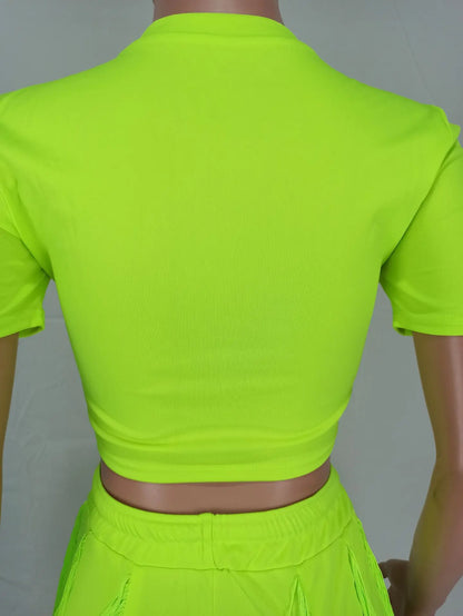 Short Sets Women Two Piece Crop Top + Shorts