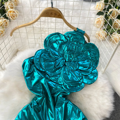 Chic Spliced Halter Diagonal Collar Dresses