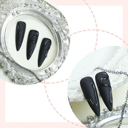 24pcs Halloween Dark Scrub Fake Nails Press on Nails Wearable y2k Nails Super Long Pointy Nails 3D Black Snake False Nails Tip