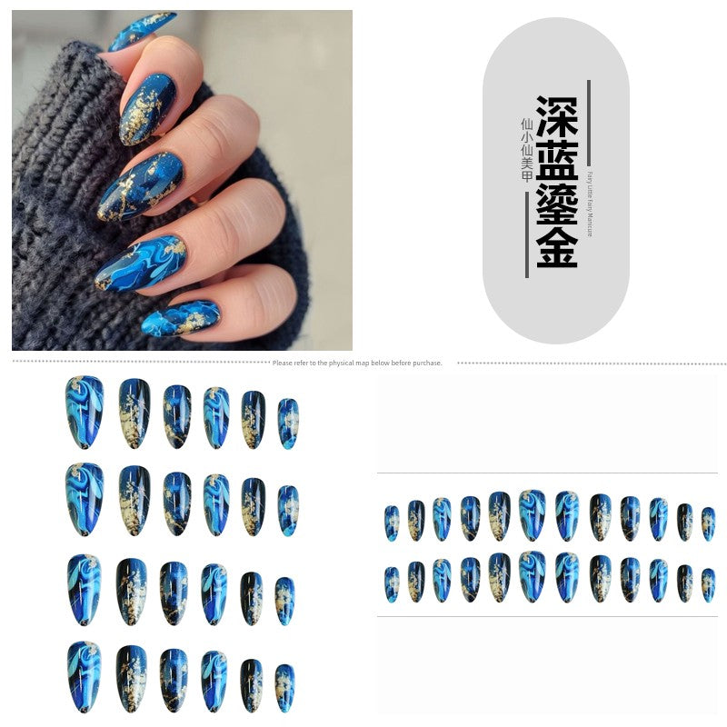 Classical Flower Oil Painting Wearing Armor Gilding Rose Nail Stickers Retro European American Style Artistic Finished Product Fake Nail Tip