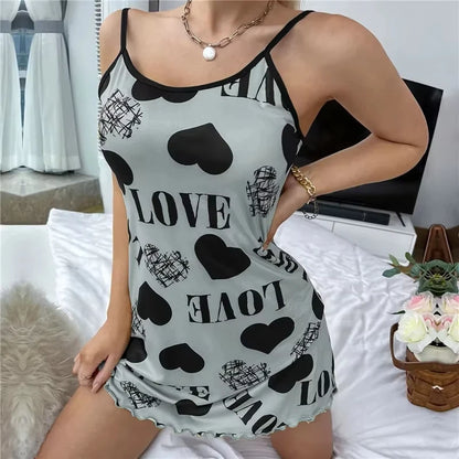 Spaghetti Strap Beautiful Love Print Nightgown