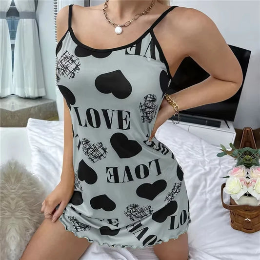 Spaghetti Strap Beautiful Love Print Nightgown