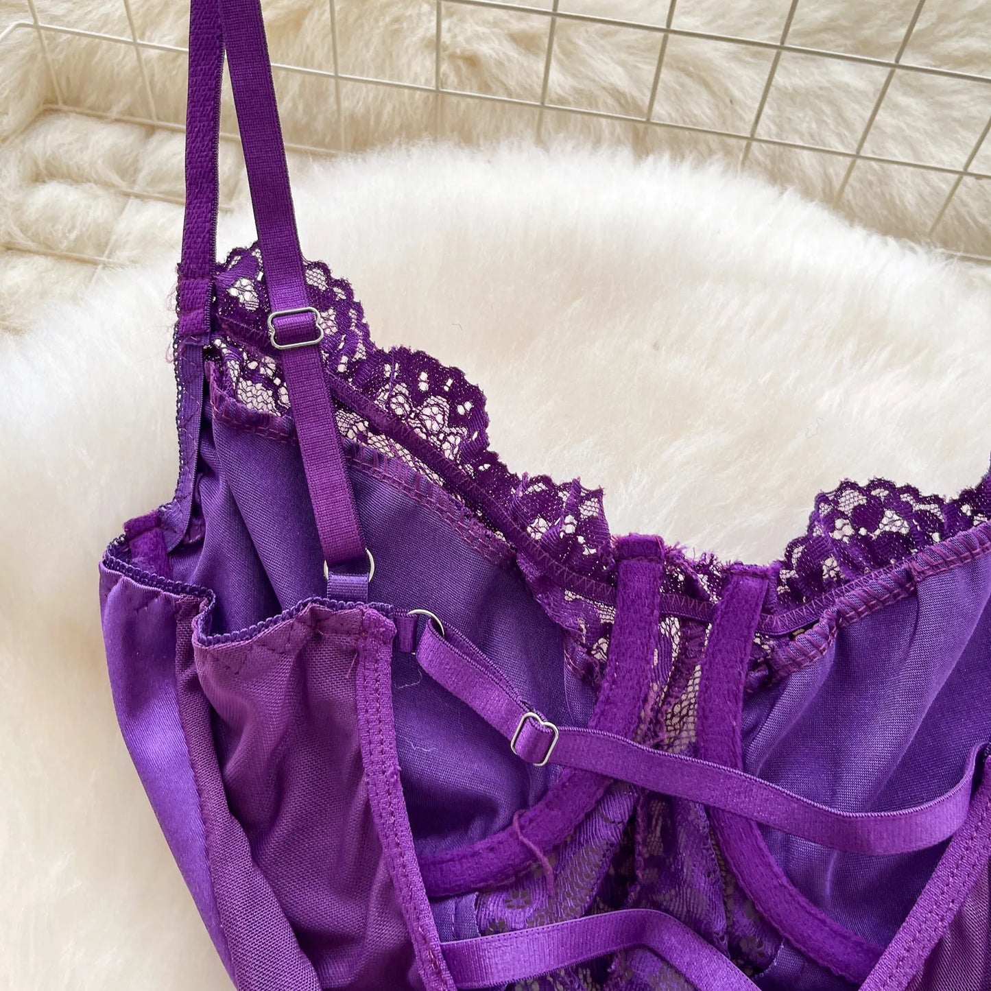 Satin Comfortable Strap Lace Spliced Sheer Lingerie