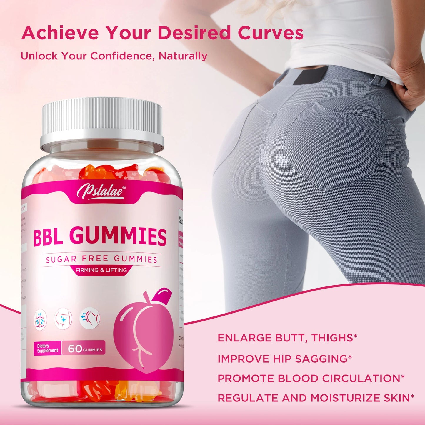 BBL Gummies - Big Butt, Manage Body Shape, Improve Appearance, Increase Confidence, Sculpt Your Butt and Hips - 60 Capsules