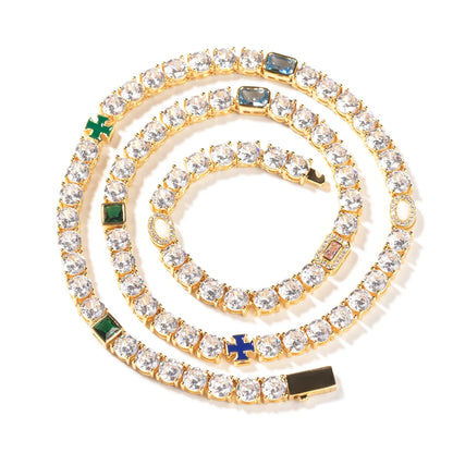 CZ Stone Paved Tennis Link Chain Necklaces Unisex Jewelry
