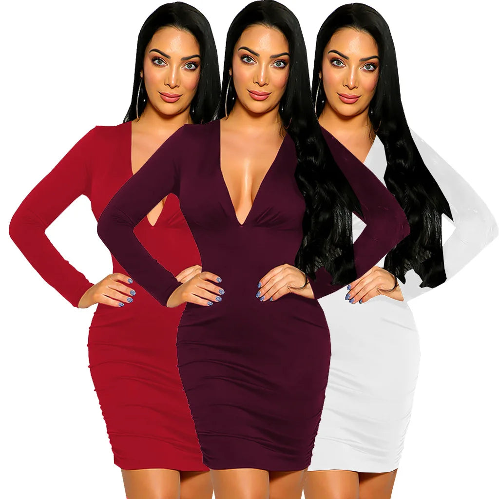 Deep V-neck Women Dresses