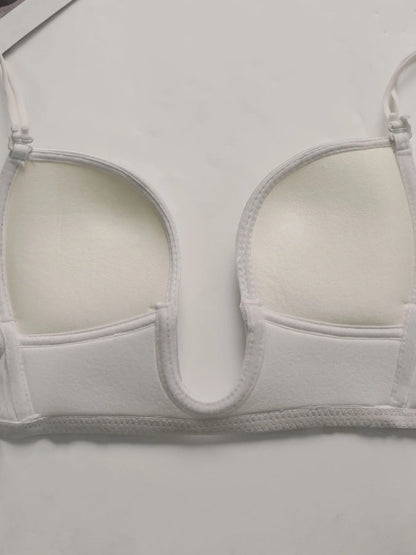 Deep U-shaped bra without steel ring gathered push up straps adjustable comfortable and breathable bra U03
