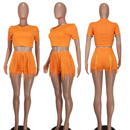 Short Sets Women Two Piece Crop Top + Shorts