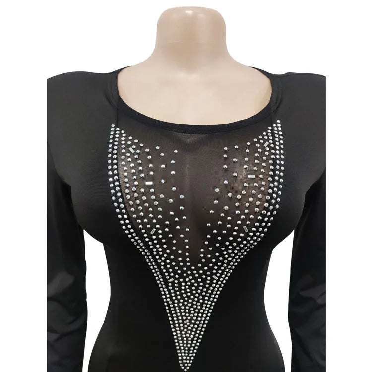 Farrah Rhinestone O-Neck Cuff Slim Dress