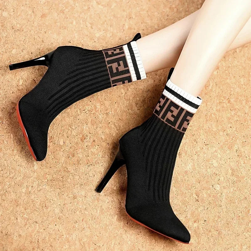 Laila Pointed High-heeled Elastic Ankle Boots