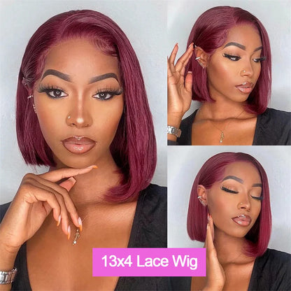 99J Burgundy colour Bob Wig Glueless 13x4 Lace Frontal Bob Wigs 100% Brazilian Human Hair Straight Short Wine Red wig of Women