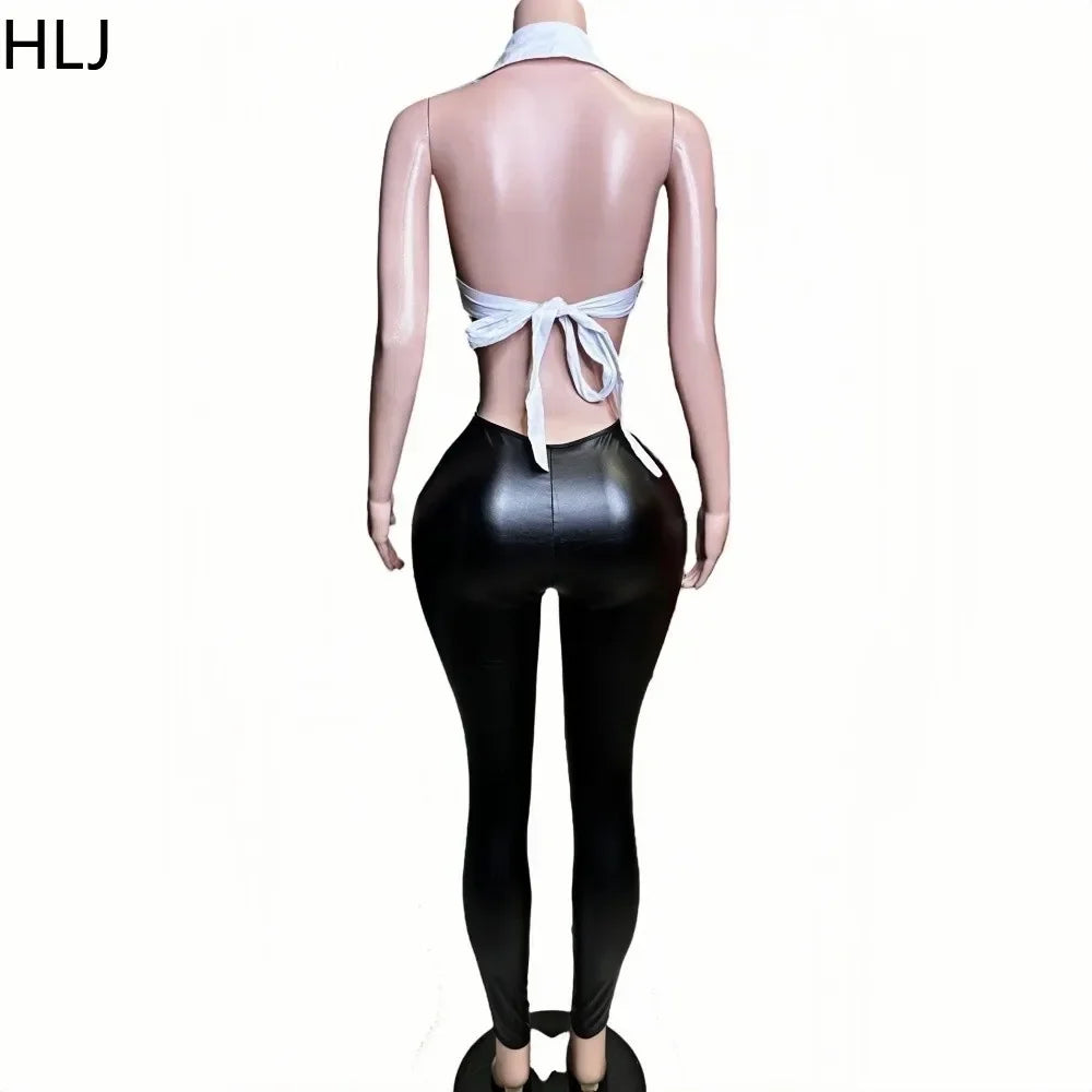 Black Halter Elasticity Slim Playsuits Fashion Bandage Overalls