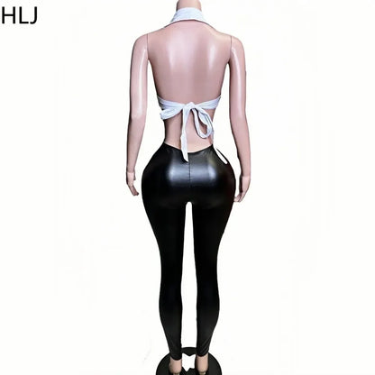 Black Halter Elasticity Slim Playsuits Fashion Bandage Overalls