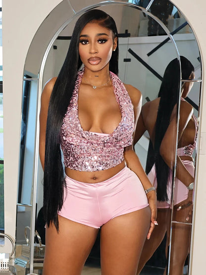 Halter Bandage Swing Collar Tank Tops + Short Sets