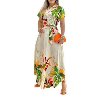 Tropical Print Crop Top + Maxi Skirt Sets