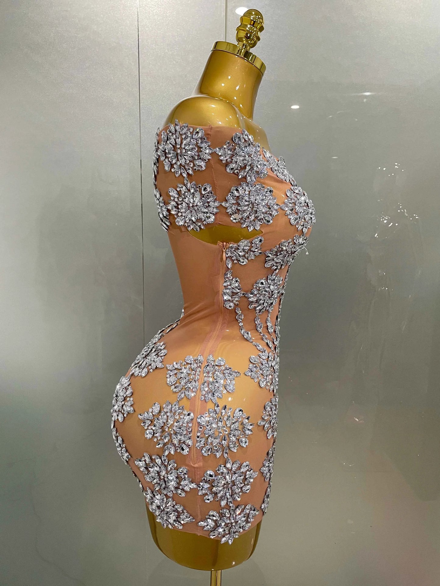 Luxury Sparkly Rhinestone Mesh Mini Dresses