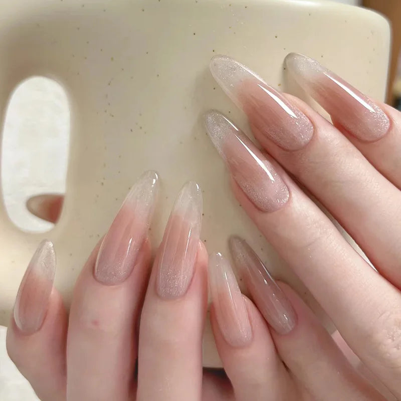 24Pc Long Stiletto Press on Nails Cherry Pink French False Nails with 3D Bow Pearls Design Detachable Acrylic Fake Nail Art Tips