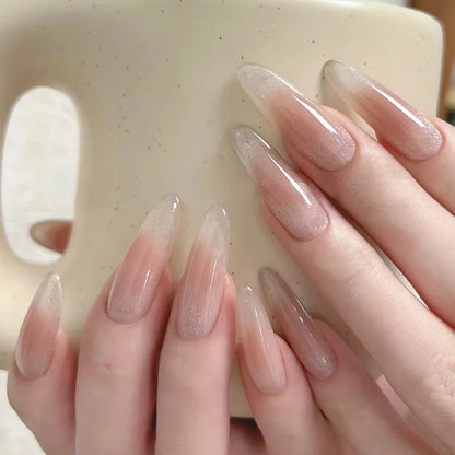 24Pc Long Stiletto Press on Nails Cherry Pink French False Nails with 3D Bow Pearls Design Detachable Acrylic Fake Nail Art Tips