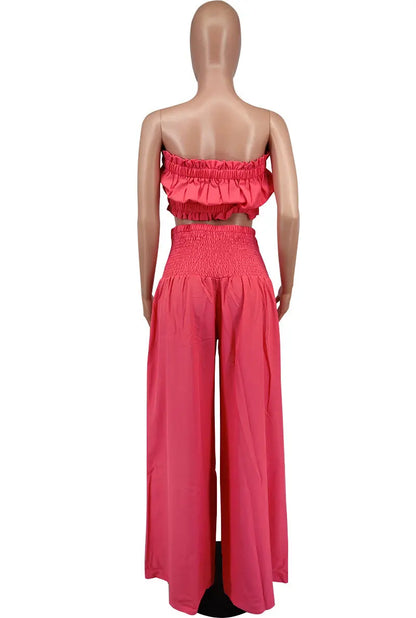 Luxury Breathable Sleeveless Crop Tube Top + Wide Leg Bottoms (2pcs.)