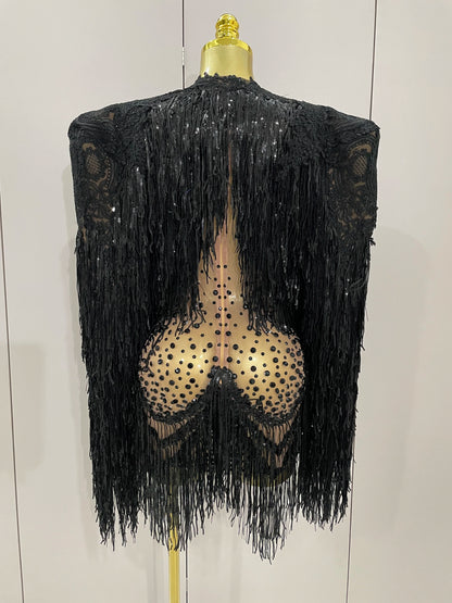 Luxury Sparkly Rhinestone Sequin Tassel Coat + Dress