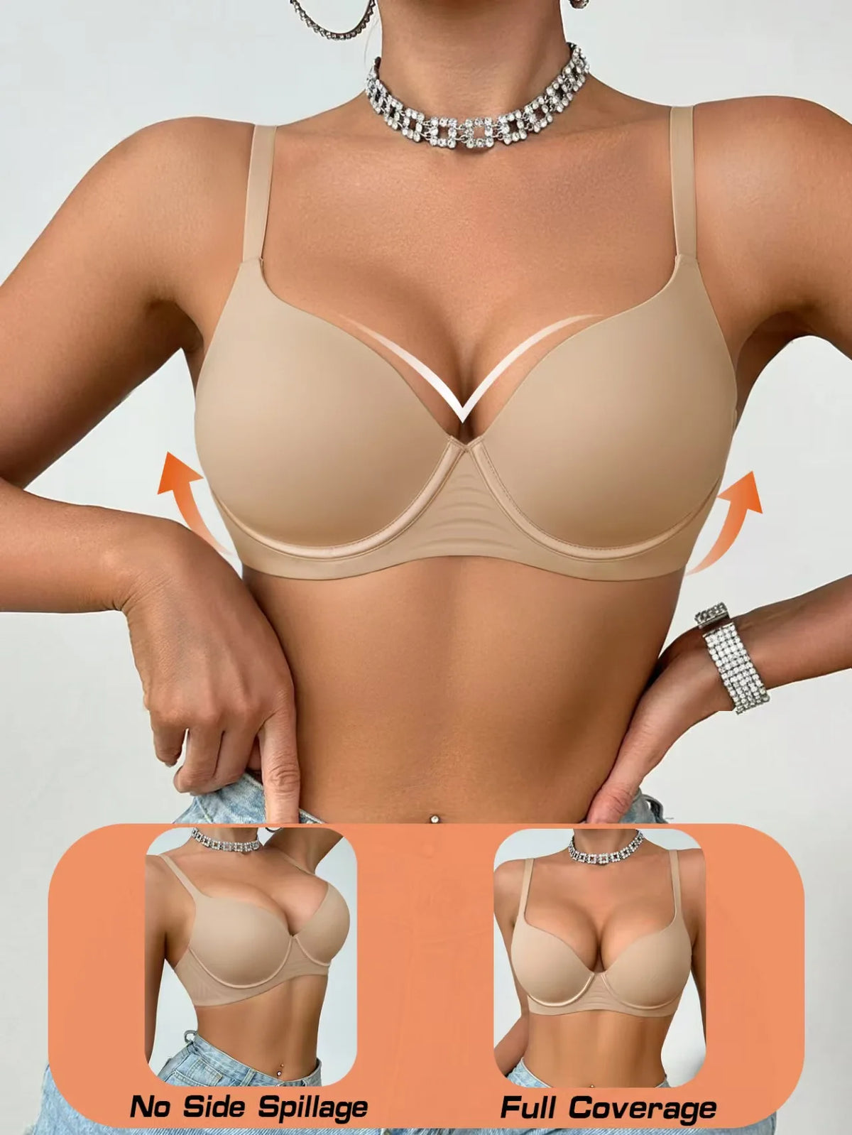 Jelly UnderWire Push Up Bra For Women Plus Size Anti-Sagging Bralette Comfortable Lingerie