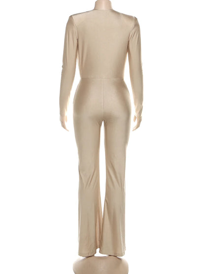 Deep v-Neck Full Sleeve Elegant Skinny Jumpsuit