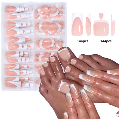 144pcs Shiny French Hand + Foot Nail Set (square)