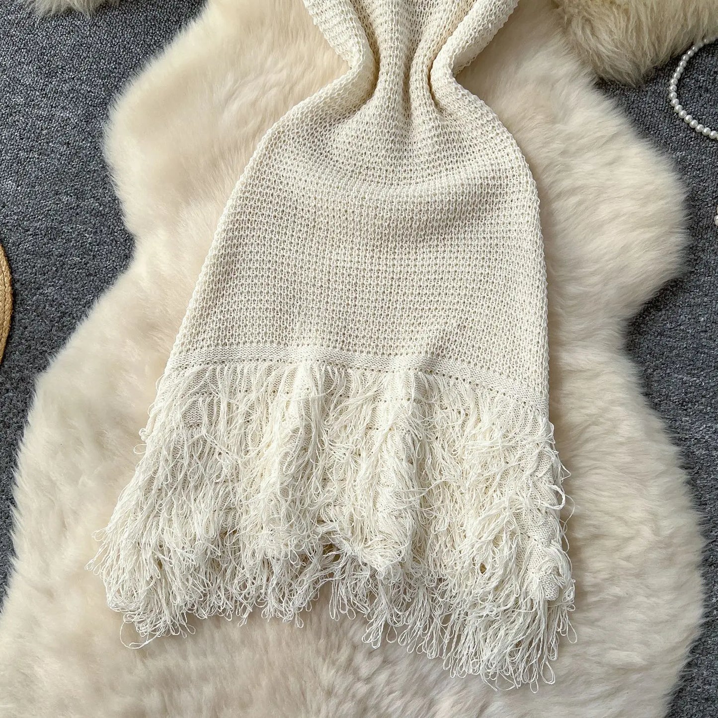 Sleeveless Tassels Hem Bodycon Mini Knitted Dress