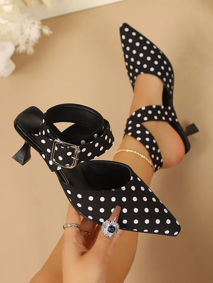 New Polka Dot Slip-On Buckle Strap Elegant Footwear for Women