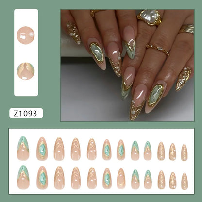 24pcs Flower Print Press on Nails Wine Red Blush Almond False Nail Tips Wearable Reusable Summer Spicy Girl Fake Nails