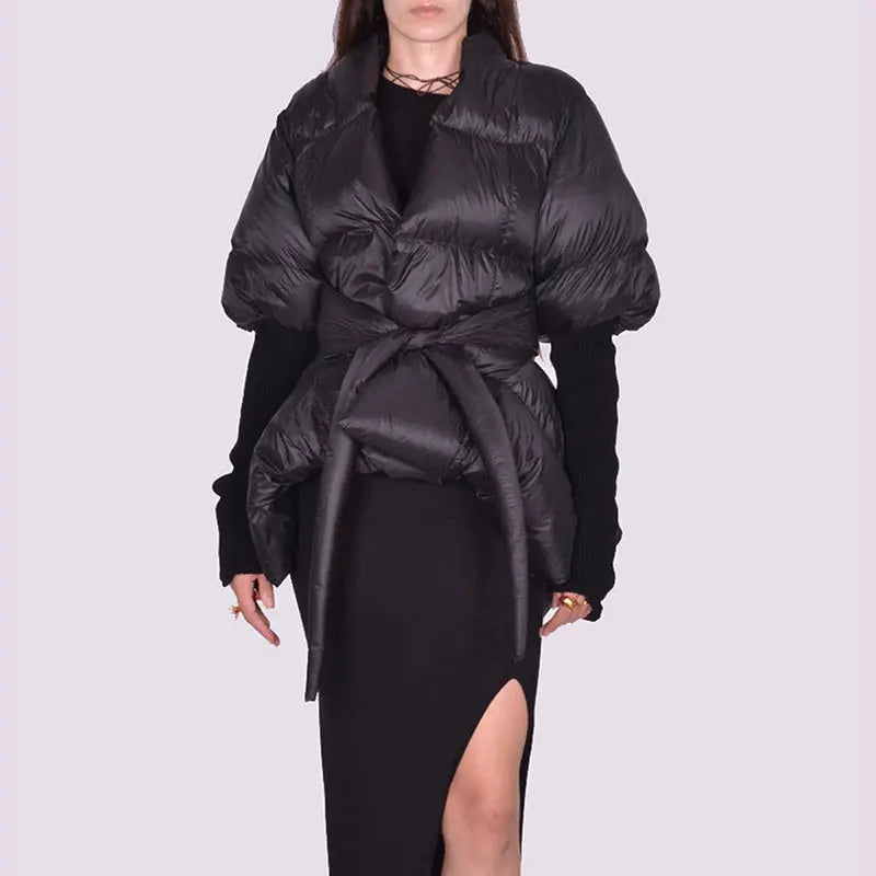 Celebrity High Quality Belt Thickened Bubble Coat