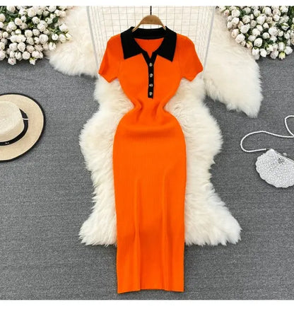 High Waist A-Line Silhouette Single Button Maxi Dresses