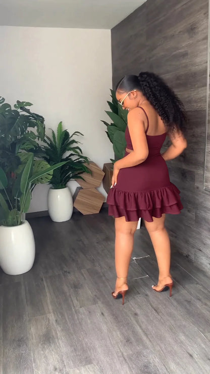 European and American Fashion Sling Low-cut Ruffled Mini Dress