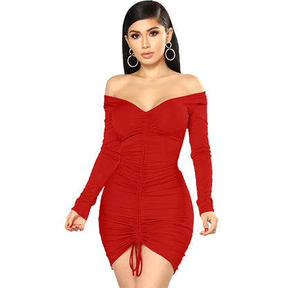 Big V-neck slightly wrinkled chest wrap dresses