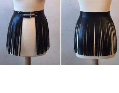 Adult Adjustable Faux Leather Waistband Fringe Tassel Skirt Belt