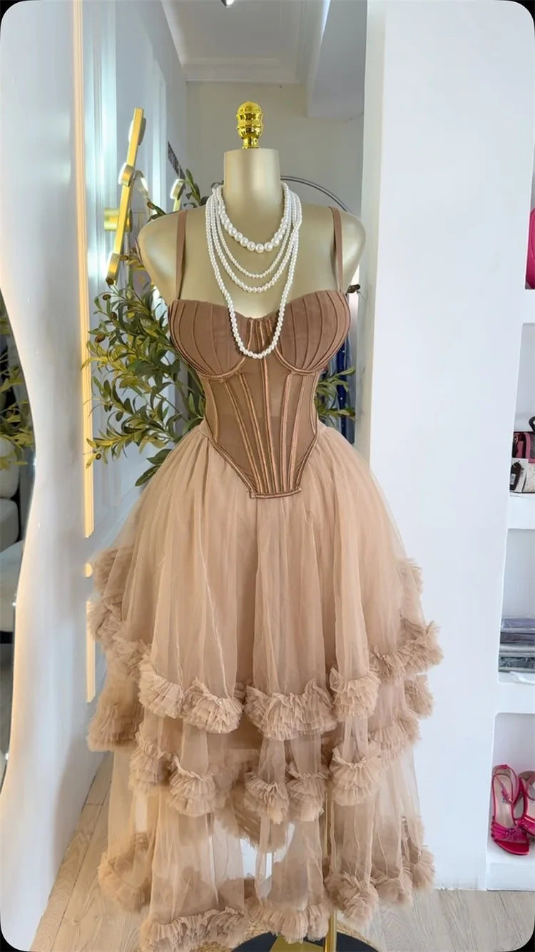 Spaghetti Strap Top and Pleated Skirt Dresses