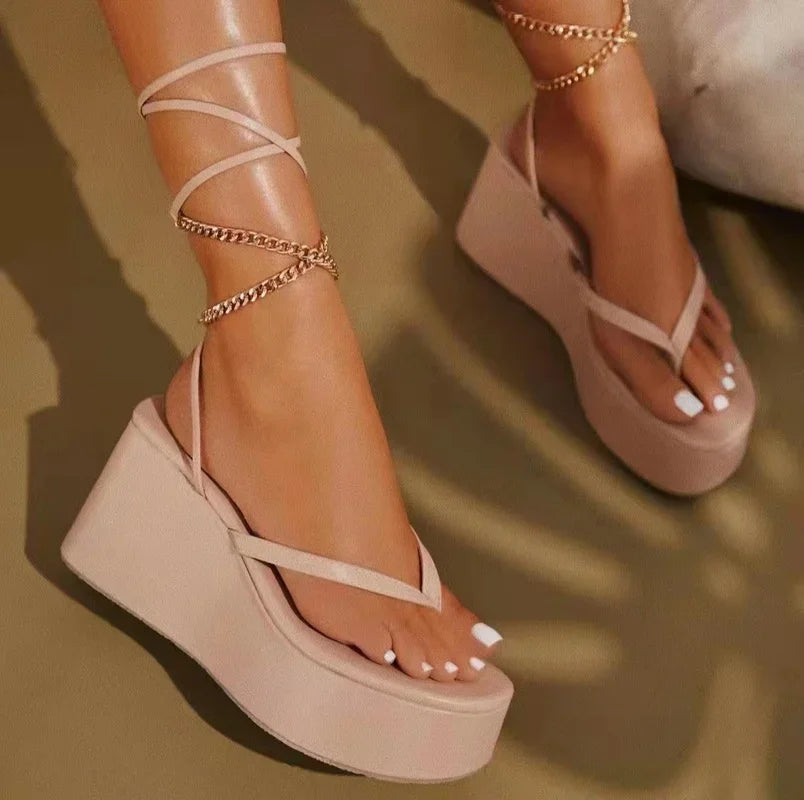 Wedges Metal Chain Fashion Platform Ankle Strap Sandal