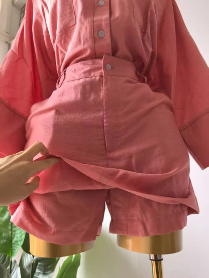 Full Sleeve Turn-down Collar T-shirt + Skirts Shorts Sets