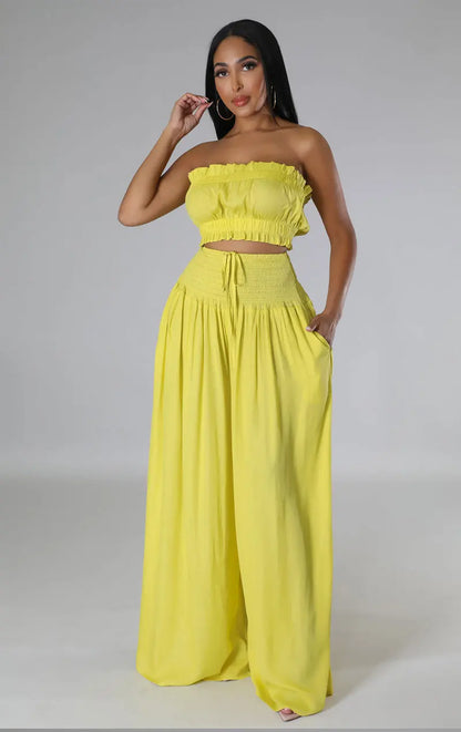 Luxury Breathable Sleeveless Crop Tube Top + Wide Leg Bottoms (2pcs.)