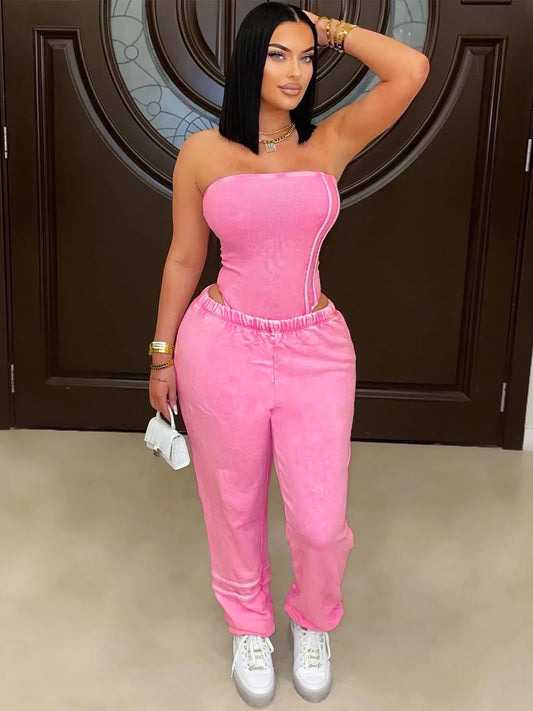 Ribbed Bodycon Bodysuits Tops + Jogger Pants (2 pcs.)