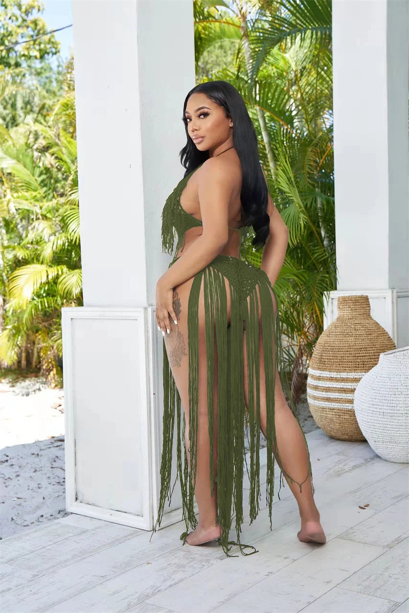 Knitted Tassel See Through Holiday Beach Bodysuits